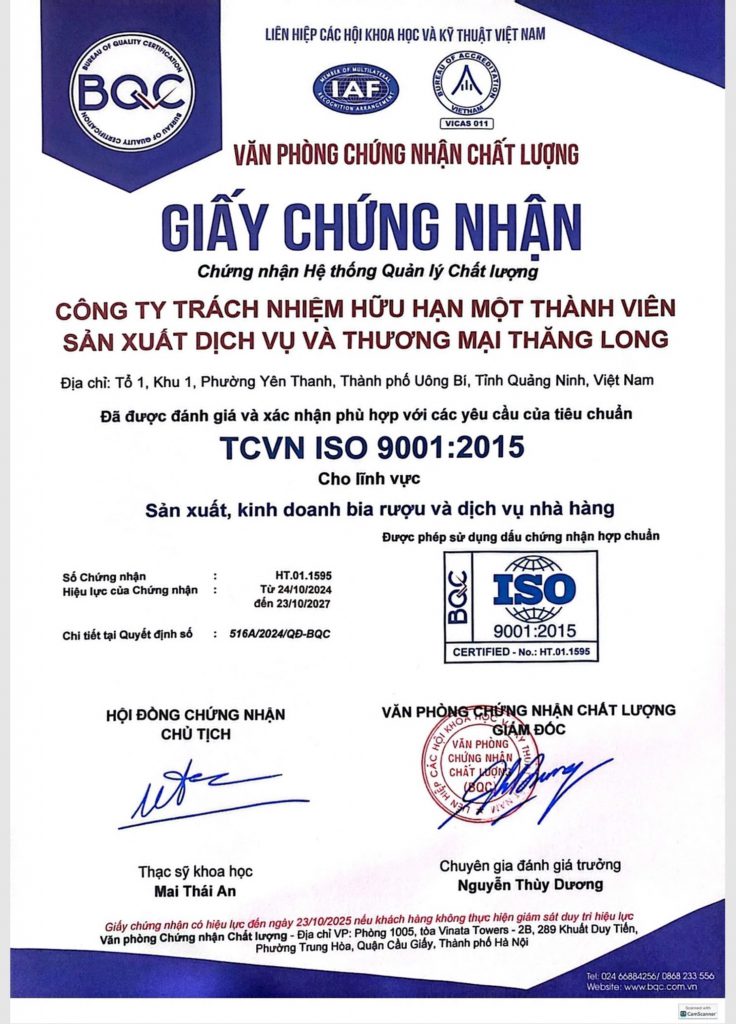 Giấy Chứng Nhận ISO 9001:2015