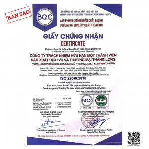 Chứng nhận ISO 22000 hệ thống an toàn thực phẩm rượu ba kích Yên Tử Thăng Long