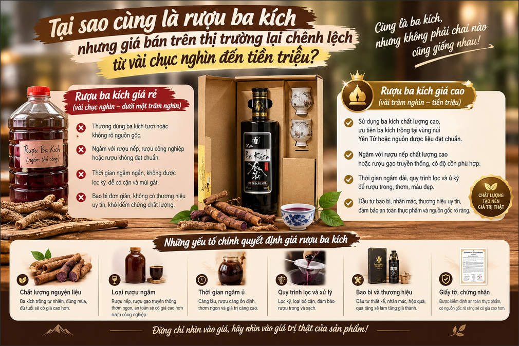 Tại sao cùng là rượu ba kích nhưng giá bán trên thị trường lại chênh lệch từ vài chục nghìn đến tiền triệu?