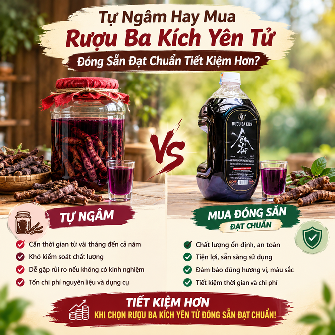 Tự Ngâm Hay Mua Rượu Ba Kích Yên Tử Đóng Sẵn Đạt Chuẩn Tiết Kiệm Hơn?